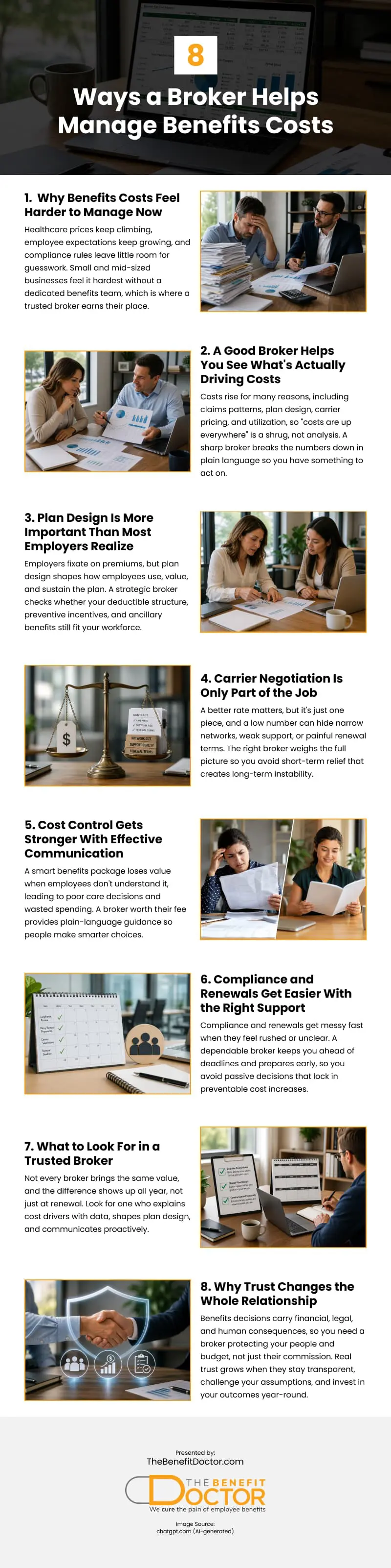 8 Ways a Broker Helps Manage Benefits Costs Infographic 8 Ways a Broker Helps Manage Benefits Costs Infographic